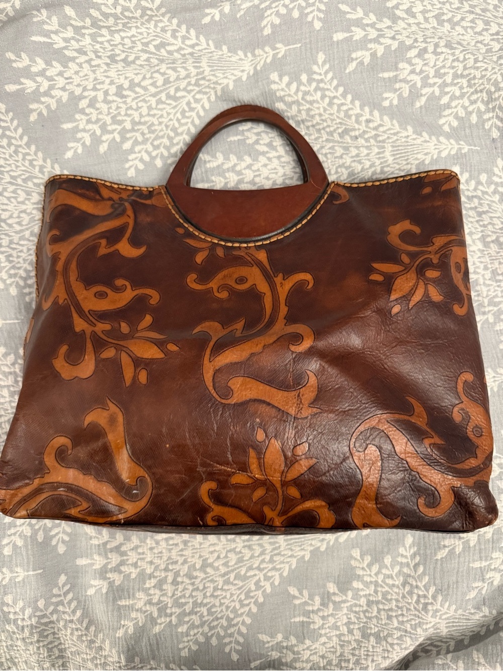 Plinio Visona Italian Brown Leather Tote Bag with Cutout Handle